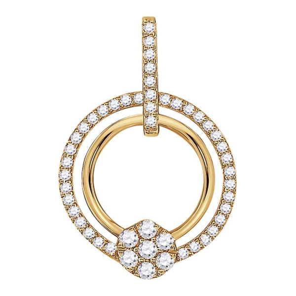 10kt Yellow Gold Women's Diamond Circle Cluster Pendant 3/8 Cttw-Gold & Diamond Pendants & Necklaces-JadeMoghul Inc.
