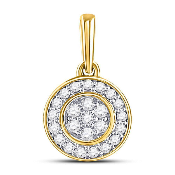 10kt Yellow Gold Women's Diamond Circle Frame Flower Cluster Pendant 1/6 Cttw-Gold & Diamond Pendants & Necklaces-JadeMoghul Inc.