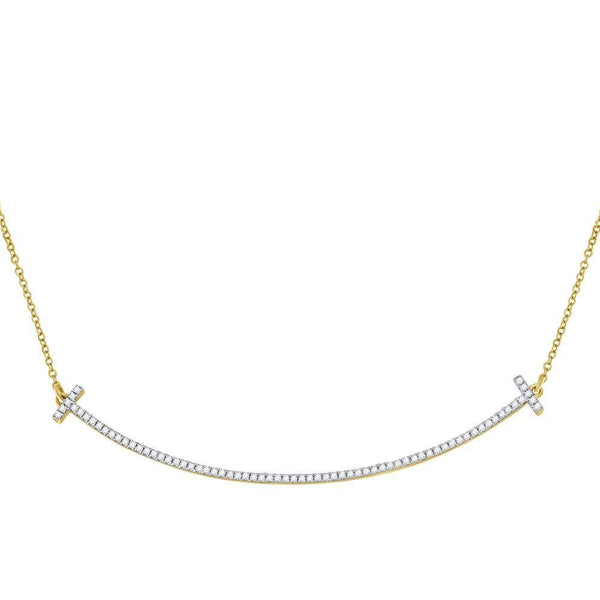 10kt Yellow Gold Women's Diamond Curved Bar Necklace 1/3 Cttw-Gold & Diamond Pendants & Necklaces-JadeMoghul Inc.