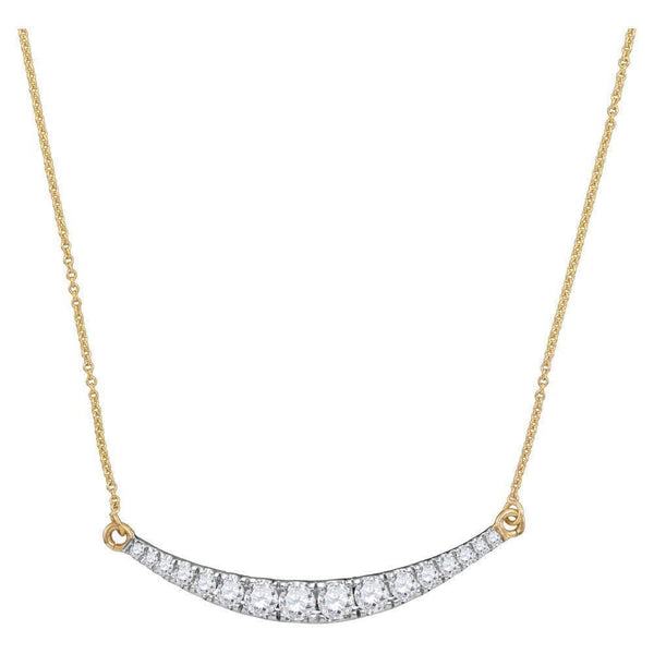 10kt Yellow Gold Women's Diamond Curved Bar Pendant Necklace 1.00 Cttw-Gold & Diamond Pendants & Necklaces-JadeMoghul Inc.