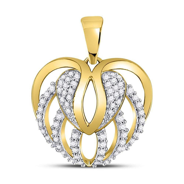 10kt Yellow Gold Women's Diamond Heart Open Strand Pendant 1/5 Cttw-Gold & Diamond Pendants & Necklaces-JadeMoghul Inc.