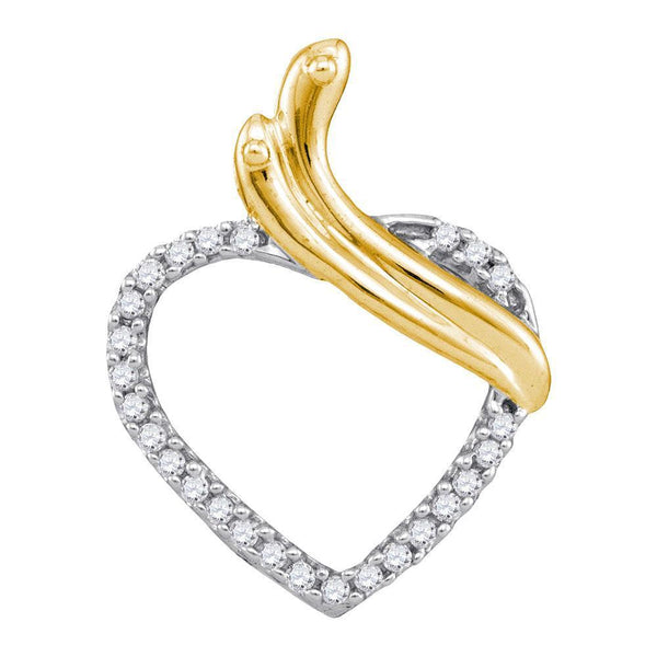 10kt Yellow Gold Women's Diamond Heart Pendant 1/10 Cttw-Gold & Diamond Pendants & Necklaces-JadeMoghul Inc.
