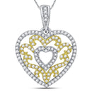 10kt Yellow Gold Women's Diamond Nested Curl Heart Pendant 1/2 Cttw-Gold & Diamond Pendants & Necklaces-JadeMoghul Inc.