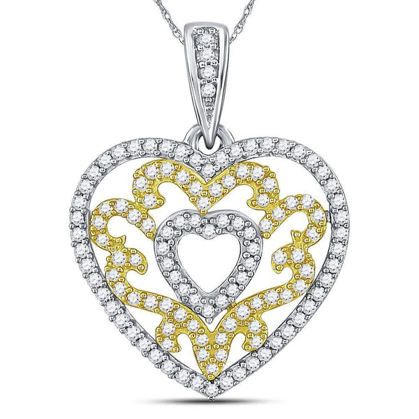 10kt Yellow Gold Women's Diamond Nested Curl Heart Pendant 1/2 Cttw-Gold & Diamond Pendants & Necklaces-JadeMoghul Inc.