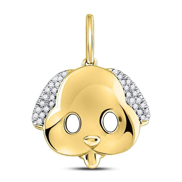 10kt Yellow Gold Women's Diamond Puppy Dog Emoji Animal Pendant 1/12 Cttw-Gold & Diamond Pendants & Necklaces-JadeMoghul Inc.