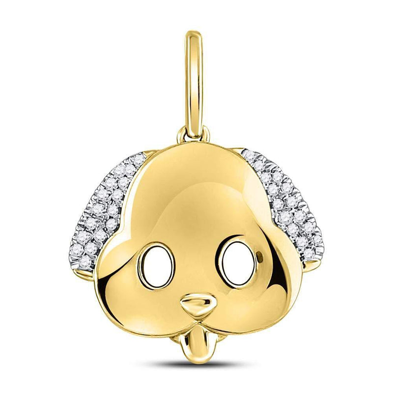 10kt Yellow Gold Women's Diamond Puppy Dog Emoji Animal Pendant 1/12 Cttw-Gold & Diamond Pendants & Necklaces-JadeMoghul Inc.