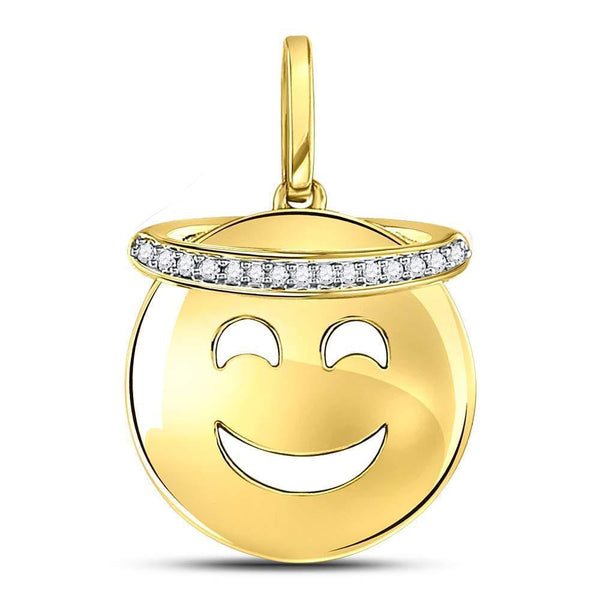10kt Yellow Gold Women's Diamond Smiley Face Halo Emoji Pendant 1/20 Cttw-Gold & Diamond Pendants & Necklaces-JadeMoghul Inc.