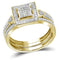 10kt Yellow Gold Womens Diamond Square 3-Piece Bridal Wedding Engagement Ring Band Set 1-3 Cttw-Gold & Diamond Wedding Ring Sets-JadeMoghul Inc.