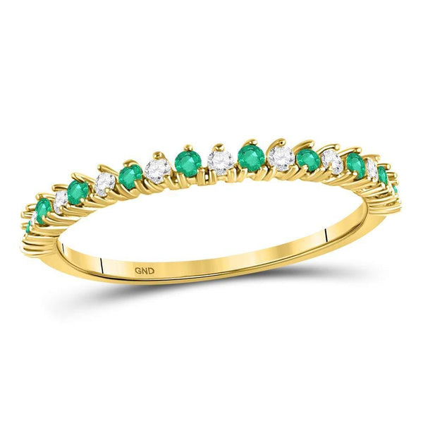 10kt Yellow Gold Women's Emerald Diamond Single Row Stackable Band Ring 1/5 Cttw-Gold & Diamond Rings-JadeMoghul Inc.