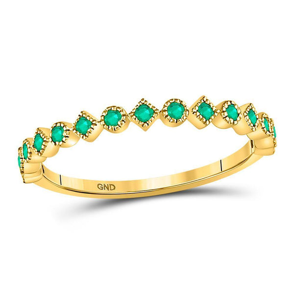 10kt Yellow Gold Women's Emerald Dot Stackable Band Ring 1/5 Cttw-Gold & Diamond Rings-JadeMoghul Inc.
