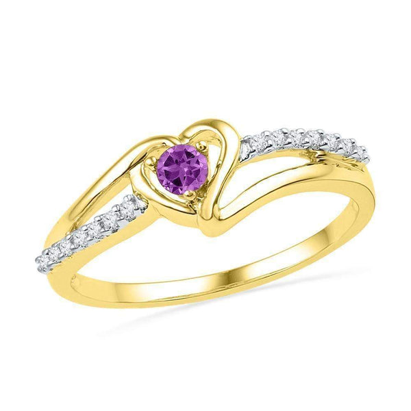 10kt Yellow Gold Women's Lab-Created Amethyst Heart Love Ring 1/5 Cttw - FREE Shipping (US/CAN)-Gold & Diamond Heart Rings-5-JadeMoghul Inc.