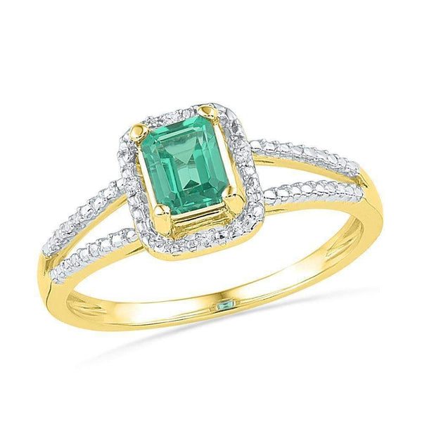 10kt Yellow Gold Women's Lab-Created Emerald Solitaire Diamond Split-shank Ring 1-1/2 Cttw - FREE Shipping (US/CAN)-Gold & Diamond Fashion Rings-5-JadeMoghul Inc.