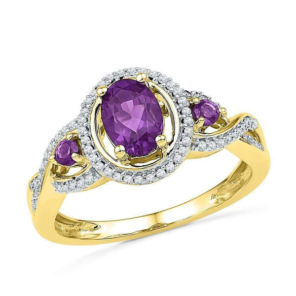 10kt Yellow Gold Women's Oval Lab-Created Amethyst Solitaire Diamond Ring 1.00 Cttw - FREE Shipping (US/CAN)-Gold & Diamond Fashion Rings-JadeMoghul Inc.