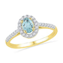 10kt Yellow Gold Women's Oval Lab-Created Aquamarine Solitaire Diamond Ring 1/5 Cttw - FREE Shipping (US/CAN)-Rings And Bands-5-JadeMoghul Inc.