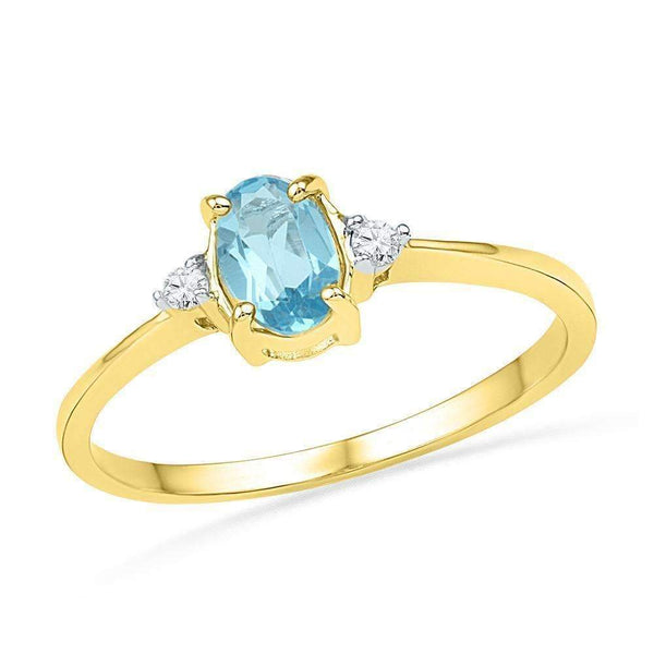 10kt Yellow Gold Women's Oval Lab-Created Blue Topaz Solitaire Diamond Ring 1.00 Cttw - FREE Shipping (US/CAN)-Gold & Diamond Fashion Rings-5-JadeMoghul Inc.