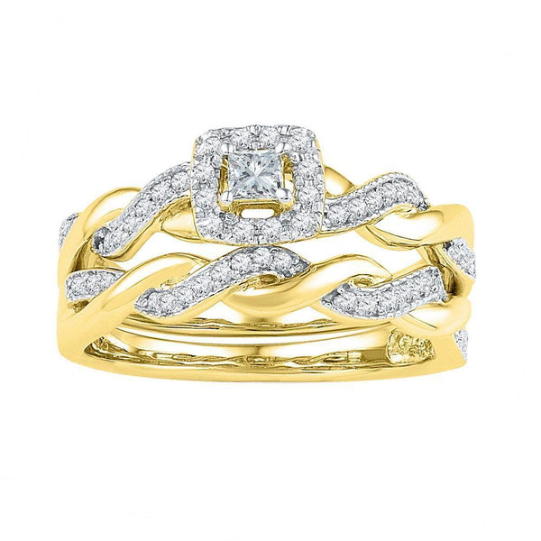 10kt Yellow Gold Women's Princess Diamond Bridal or Engagement Ring Band Set 1/3 Cttw-Gold & Diamond Wedding Jewelry-JadeMoghul Inc.
