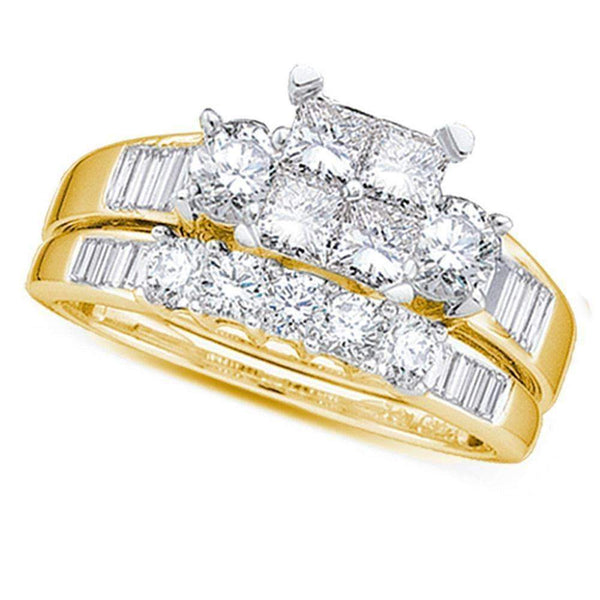 10kt Yellow Gold Women's Princess Diamond Bridal Wedding Engagement Ring Band Set 1-2 Cttw - FREE Shipping (US/CAN) - Size 7-Gold & Diamond Wedding Ring Sets-JadeMoghul Inc.