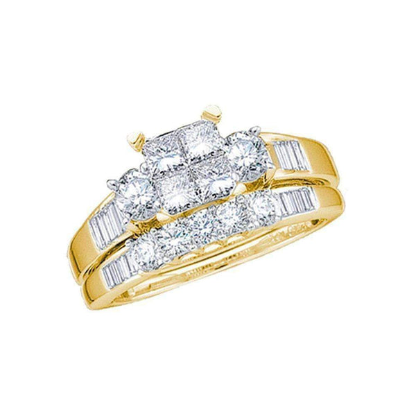 10kt Yellow Gold Women's Princess Diamond Bridal Wedding Engagement Ring Band Set 1.00 Cttw - FREE Shipping (US/CAN) - Size 10-Gold & Diamond Wedding Ring Sets-JadeMoghul Inc.
