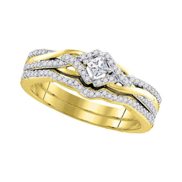 10kt Yellow Gold Womens Princess Diamond Bridal Wedding Engagement Ring Band Set 1/3 Cttw-Gold & Diamond Wedding Ring Sets-8.5-JadeMoghul Inc.