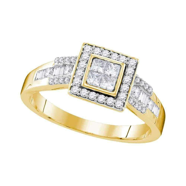 10kt Yellow Gold Womens Princess Diamond Square Cluster Bridal Wedding Engagement Ring 1/2 Cttw-Gold & Diamond Engagement & Anniversary Rings-7.5-JadeMoghul Inc.