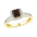 10kt Yellow Gold Womens Princess Lab-Created Smoky Quartz Solitaire Ring 5-8 Cttw-Gold & Diamond Fashion Rings-JadeMoghul Inc.