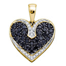 10kt Yellow Gold Women's Round Black Color Enhanced Diamond Dainty Heart Pendant 1-2 Cttw - FREE Shipping (US/CAN)-Gold & Diamond Pendants & Necklaces-JadeMoghul Inc.