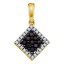10kt Yellow Gold Women's Round Black Color Enhanced Diamond Diagonal Square Frame Pendant 1-3 Cttw - FREE Shipping (US/CAN)-Gold & Diamond Pendants & Necklaces-JadeMoghul Inc.