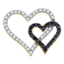 10kt Yellow Gold Women's Round Black Color Enhanced Diamond Double Heart Pendant 1-2 Cttw - FREE Shipping (US/CAN)-Gold & Diamond Pendants & Necklaces-JadeMoghul Inc.