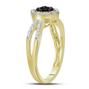10kt Yellow Gold Women's Round Black Color Enhanced Diamond Flower Cluster Ring 1/3 Cttw - FREE Shipping (US/CAN)-Gold & Diamond Cluster Rings-5-JadeMoghul Inc.
