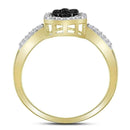10kt Yellow Gold Women's Round Black Color Enhanced Diamond Flower Cluster Ring 1/3 Cttw - FREE Shipping (US/CAN)-Gold & Diamond Cluster Rings-5-JadeMoghul Inc.
