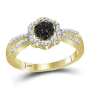 10kt Yellow Gold Women's Round Black Color Enhanced Diamond Flower Cluster Ring 1/3 Cttw - FREE Shipping (US/CAN)-Gold & Diamond Cluster Rings-5-JadeMoghul Inc.