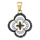 10kt Yellow Gold Women's Round Black Color Enhanced Diamond Quatrefoil Cluster Pendant 1-4 Cttw - FREE Shipping (US/CAN)-Gold & Diamond Pendants & Necklaces-JadeMoghul Inc.