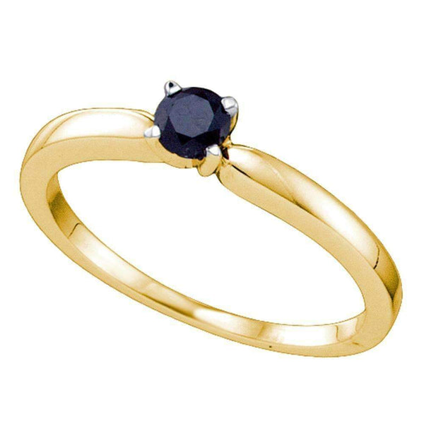 10kt Yellow Gold Women's Round Black Color Enhanced Diamond Solitaire Bridal Wedding Engagement Ring 1/4 Cttw - FREE Shipping (US/CAN)-Gold & Diamond Promise Rings-5-JadeMoghul Inc.