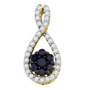 10kt Yellow Gold Women's Round Black Color Enhanced Diamond Teardrop Cluster Pendant 3-8 Cttw - FREE Shipping (US/CAN)-Gold & Diamond Pendants & Necklaces-JadeMoghul Inc.