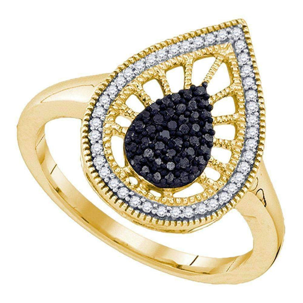 10kt Yellow Gold Women's Round Black Color Enhanced Diamond Teardrop Ring 1/3 Cttw - FREE Shipping (US/CAN)-Gold & Diamond Fashion Rings-5-JadeMoghul Inc.