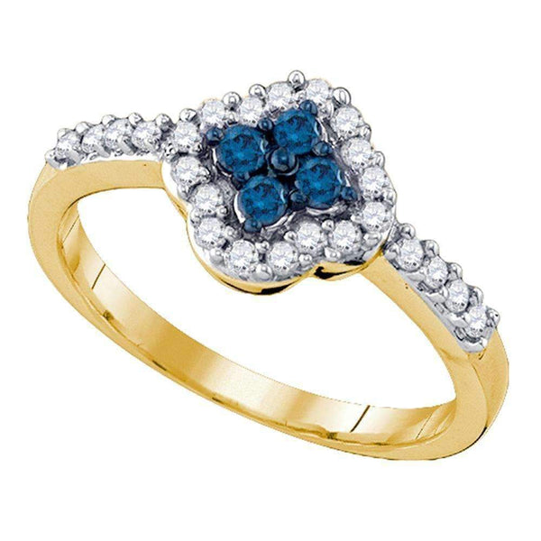 10kt Yellow Gold Women's Round Blue Color Enhanced Diamond Cluster Ring 3-8 Cttw - FREE Shipping (US/CAN)-Gold & Diamond Fashion Rings-JadeMoghul Inc.