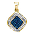 10kt Yellow Gold Women's Round Blue Color Enhanced Diamond Diagonal Square Cluster Pendant 1-4 Cttw - FREE Shipping (US/CAN)-Gold & Diamond Pendants & Necklaces-JadeMoghul Inc.
