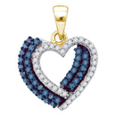 10kt Yellow Gold Women's Round Blue Color Enhanced Diamond Double Heart Pendant 3-8 Cttw - FREE Shipping (US/CAN)-Gold & Diamond Pendants & Necklaces-JadeMoghul Inc.