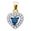 10kt Yellow Gold Women's Round Blue Color Enhanced Diamond Heart Love Pendant 1-5 Cttw - FREE Shipping (US/CAN)-Gold & Diamond Pendants & Necklaces-JadeMoghul Inc.