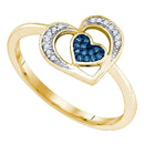 10kt Yellow Gold Women's Round Blue Color Enhanced Diamond Heart Love Ring 1/20 Cttw - FREE Shipping (US/CAN)-Gold & Diamond Heart Rings-5.5-JadeMoghul Inc.