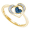 10kt Yellow Gold Women's Round Blue Color Enhanced Diamond Heart Love Ring 1/20 Cttw - FREE Shipping (US/CAN)-Gold & Diamond Heart Rings-5.5-JadeMoghul Inc.