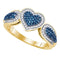 10kt Yellow Gold Women's Round Blue Color Enhanced Diamond Heart Love Ring 3/8 Cttw - FREE Shipping (US/CAN)-Gold & Diamond Heart Rings-5-JadeMoghul Inc.
