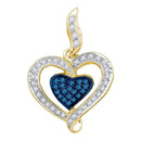 10kt Yellow Gold Women's Round Blue Color Enhanced Diamond Heart Pendant 1-4 Cttw - FREE Shipping (US/CAN)-Gold & Diamond Pendants & Necklaces-JadeMoghul Inc.