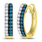 10kt Yellow Gold Womens Round Blue Color Enhanced Diamond Huggie Earrings 1-5 Cttw-Gold & Diamond Earrings-JadeMoghul Inc.