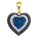 10kt Yellow Gold Women's Round Blue Color Enhanced Diamond Layered Heart Pendant 1-4 Cttw - FREE Shipping (US/CAN)-Gold & Diamond Pendants & Necklaces-JadeMoghul Inc.