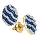 10kt Yellow Gold Women's Round Blue Color Enhanced Diamond Oval Stripe Cluster Earrings 3-8 Cttw - FREE Shipping (USA/CAN)-Gold & Diamond Earrings-JadeMoghul Inc.