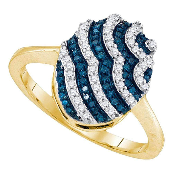 10kt Yellow Gold Women's Round Blue Color Enhanced Diamond Oval Stripe Cluster Ring 1/3 Cttw - FREE Shipping (US/CAN)-Gold & Diamond Fashion Rings-5-JadeMoghul Inc.