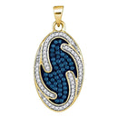 10kt Yellow Gold Women's Round Blue Color Enhanced Diamond Oval Wave Pendant 1-2 Cttw - FREE Shipping (US/CAN)-Gold & Diamond Pendants & Necklaces-JadeMoghul Inc.