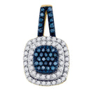 10kt Yellow Gold Women's Round Blue Color Enhanced Diamond Square Cluster Pendant 1-2 Cttw - FREE Shipping (US/CAN)-Gold & Diamond Pendants & Necklaces-JadeMoghul Inc.