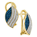 10kt Yellow Gold Women's Round Blue Color Enhanced Diamond Stripe Oval Cluster Earrings 3-8 Cttw - FREE Shipping (USA/CAN)-Gold & Diamond Earrings-JadeMoghul Inc.